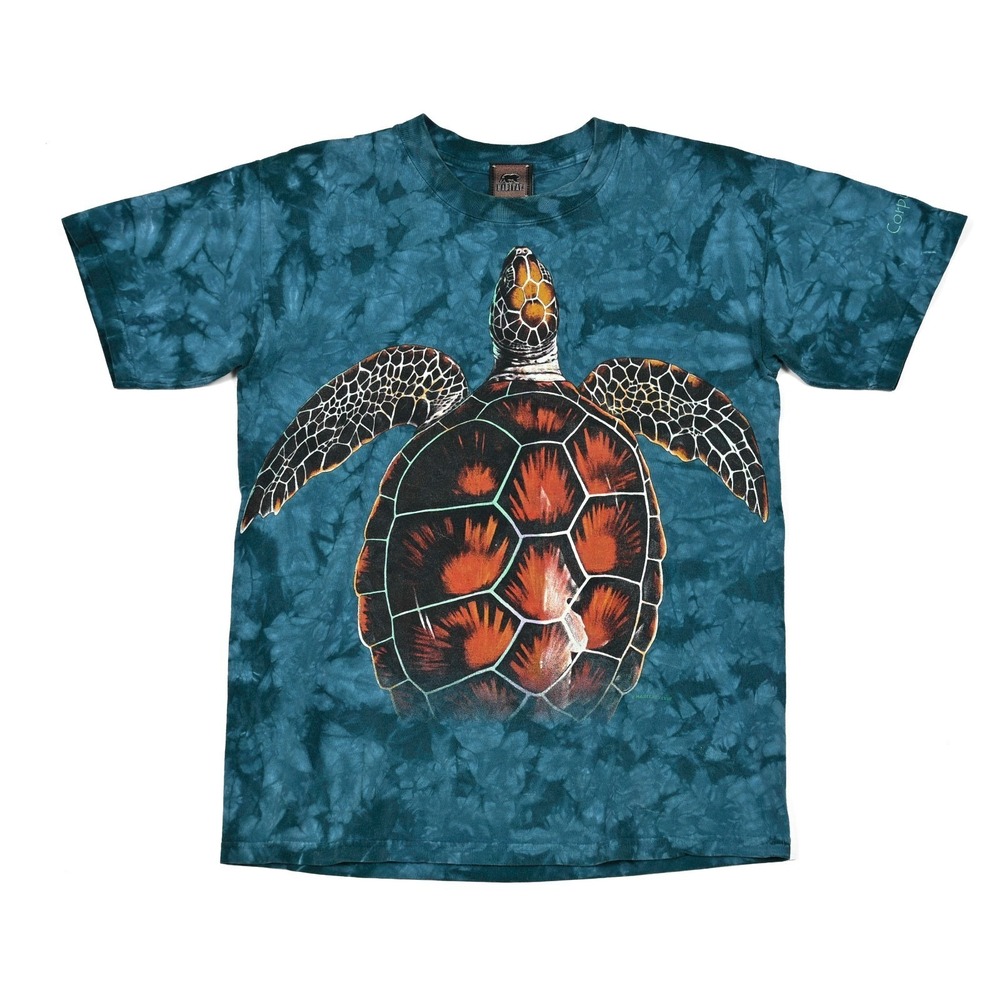 Vintage Habitat 90s Swimming Tortoise Tie Dye T-Shirt Medium Wild Animal 2-Sided - Picture 2 of 10